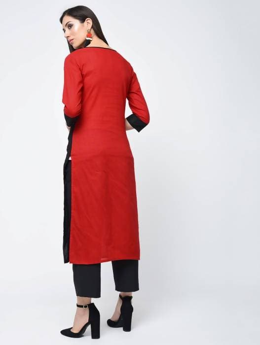 Aniyah Cotton Red Color Stylish Block Straight Kurta (AN-107K) Sale