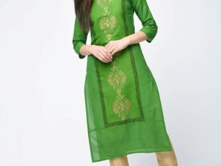 Aniyah Cotton Block Printed Green Color Straight Kurta (AN-129K) Cheap