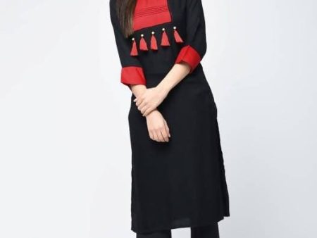 Aniyah Rayon Color Block Black Latest Straight Kurta With Tassels (AN-109K) Online Sale