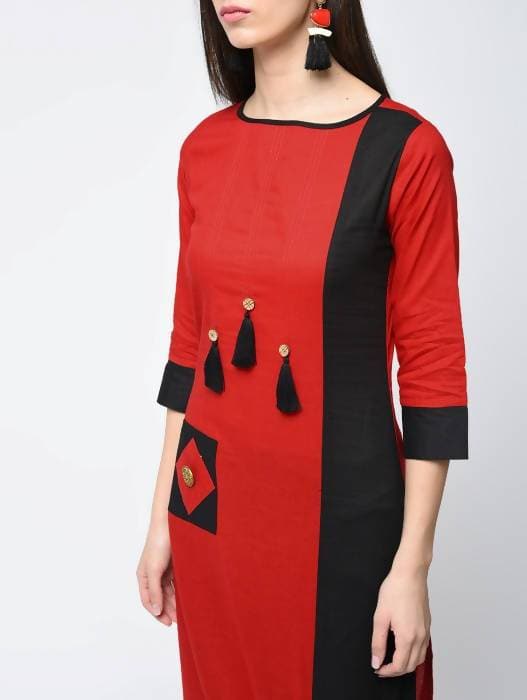 Aniyah Cotton Red Color Stylish Block Straight Kurta (AN-107K) Sale