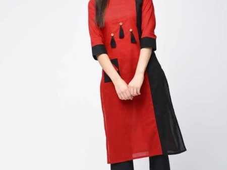 Aniyah Cotton Red Color Stylish Block Straight Kurta (AN-107K) Sale