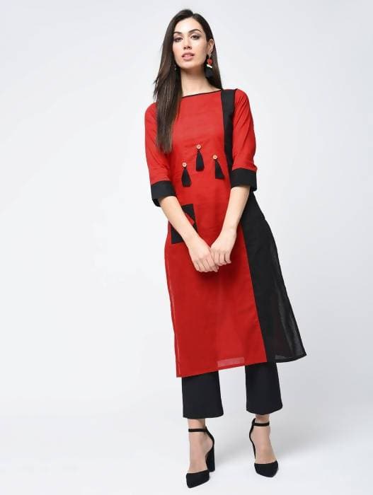 Aniyah Cotton Red Color Stylish Block Straight Kurta (AN-107K) Sale