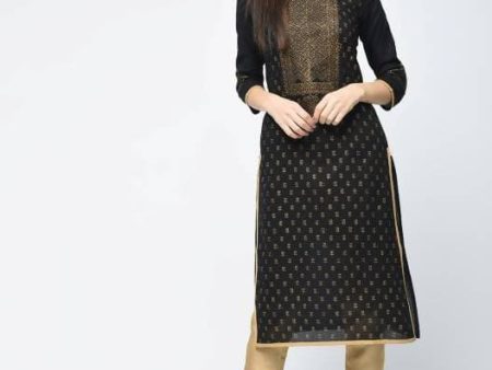 Aniyah Cotton Block Printed Black Color Straight Kurta (AN-123K) For Cheap