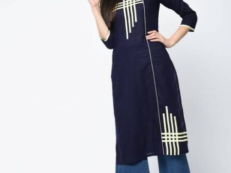 Aniyah Cotton Straight Kurta Blue Color With Patchwork (AN-106K) Sale