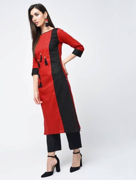 Aniyah Cotton Red Color Stylish Block Straight Kurta (AN-107K) Sale