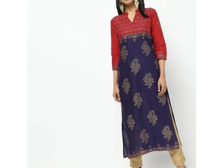 Cheera Red and Blue Straight Printed Kurta Discount