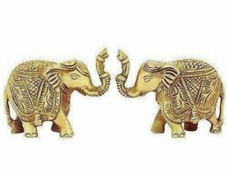 Brass Trunk up Elephant Statues Set of 2 - Showpiece Statue For Sale