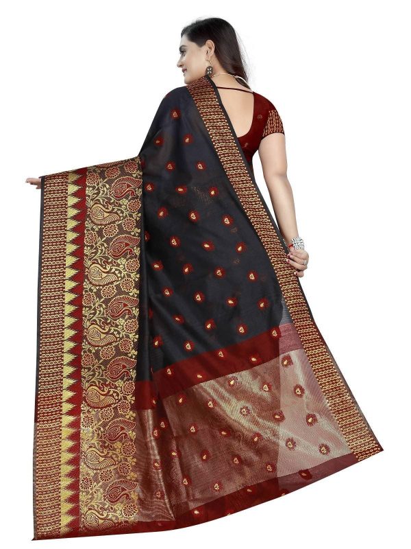 Vamika Banarasi Jaquard Black & Red Weaving Saree For Cheap