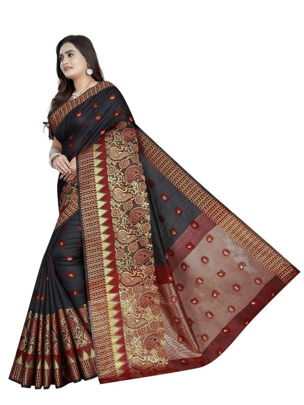 Vamika Banarasi Jaquard Black & Red Weaving Saree For Cheap