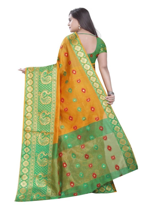 Vamika Banarasi Cotton Silk Yellow Weaving Saree Sale