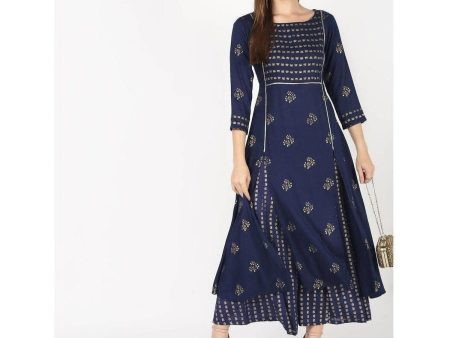 Cheera Flair A-Line Kurta With Front Slit Cut With Kalidar Palazzo With Foil Print (CH044K) Sale