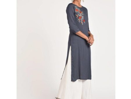 Cheera Women s Rayon Straight Kurta With Beautiful Embroidery Patch (CH016K) on Sale