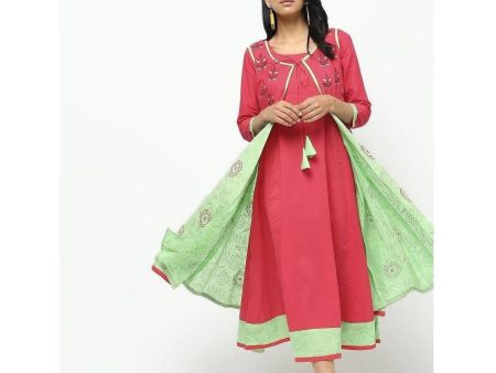 Cheera Double Layer Long Anarkali With Beautiful Block Print Design on Sale