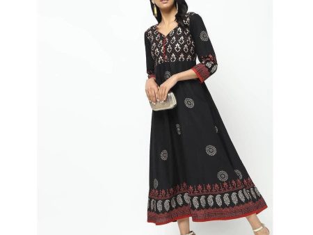 Cheera Front Contrast Beautiful Block Print Anarkali Kurta on Sale