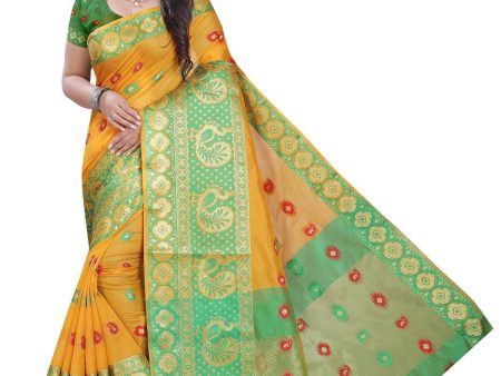 Vamika Banarasi Cotton Silk Yellow Weaving Saree Sale