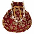 Ethnic Silk Potli bag Clutch Batwa Pouch with Embroidery and Metal Bead work Gift For Women Cheap