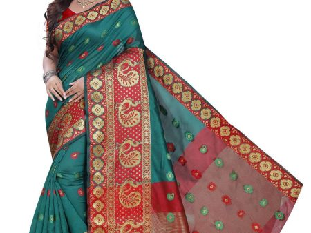 Vamika Banarasi Cotton Silk Rama Green Weaving Saree Supply