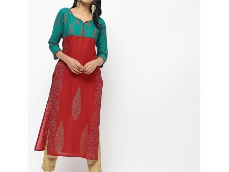 Cheera Red Traight Printed Kurta Supply