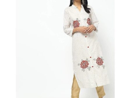 Cheera Off White Straight Foil Printed Long Kurta Online Sale