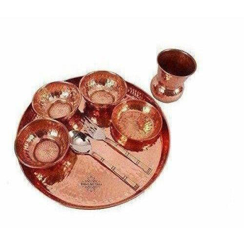 Traditional Design Copper Thali Multi cuisine Dinnerware Set, 8 Pieces Fashion