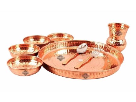 Traditional Design Copper Thali Multi cuisine Dinnerware Set, 8 Pieces Fashion