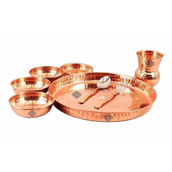 Traditional Design Copper Thali Multi cuisine Dinnerware Set, 8 Pieces Fashion