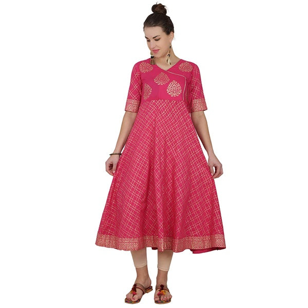 Cheera Angrakha Checkered Foil Printed Kurta With Doori Tassels Supply