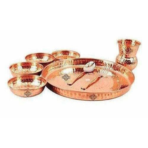 Traditional Design Copper Thali Multi cuisine Dinnerware Set, 8 Pieces Fashion