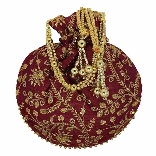 Ethnic Clutch Silk Potli Batwa Pouch Bag with Metal Bead work Gift Supply