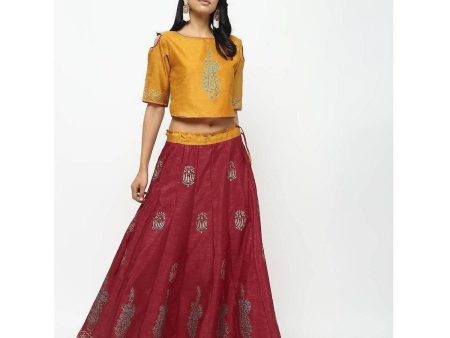 Cheera Lehenga Skirt With Beautiful Block Print And Contrast Top For Discount