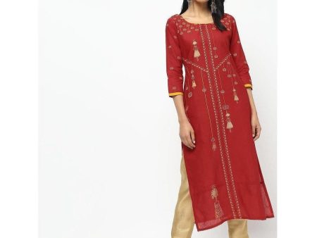 Cheera Red Straight Printed Kurta Hot on Sale