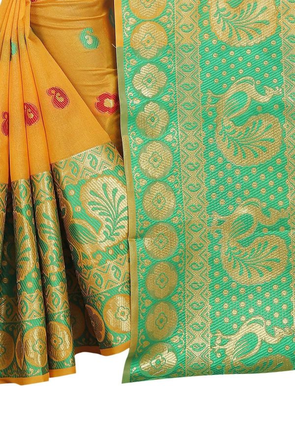 Vamika Banarasi Cotton Silk Yellow Weaving Saree Sale