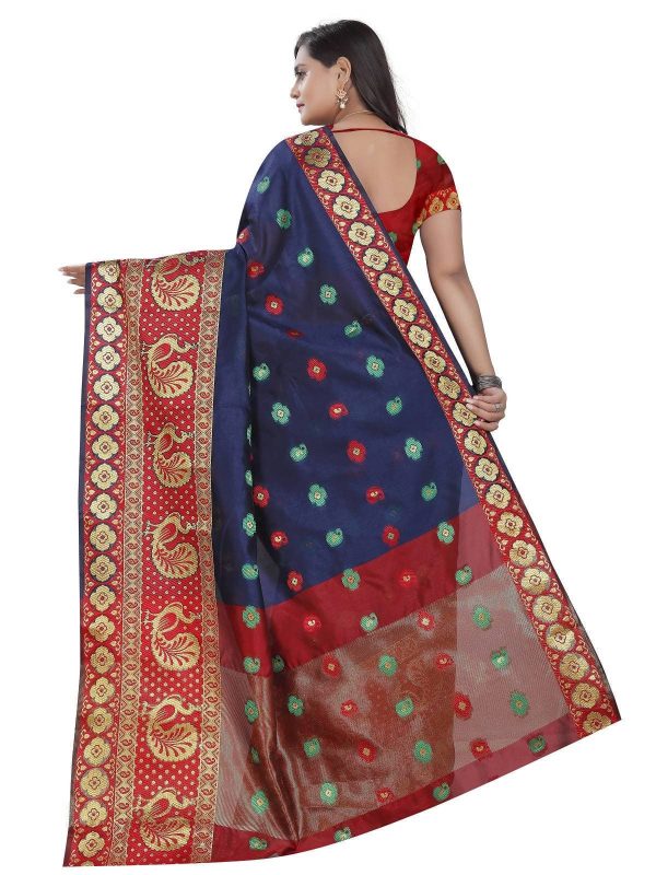 Vamika Banarasi Cotton Silk Navy Blue Weaving Saree For Cheap