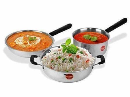 Stainless Steel Induction Cookware  Sauce Pan +Kadhai + Fry Pan - Set of 3 For Discount