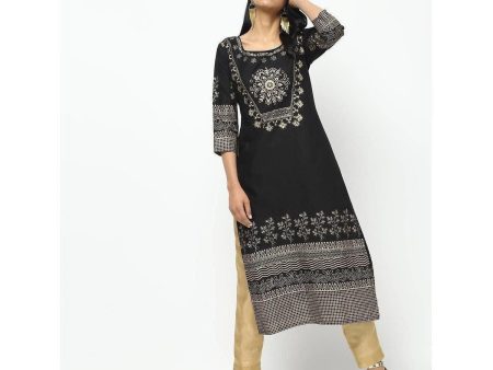 Cheera Black Straight Foil Printed Long Kurta For Cheap