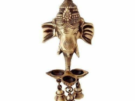 Brass Ganesha Wall Hanging Deepak With Bells on Sale