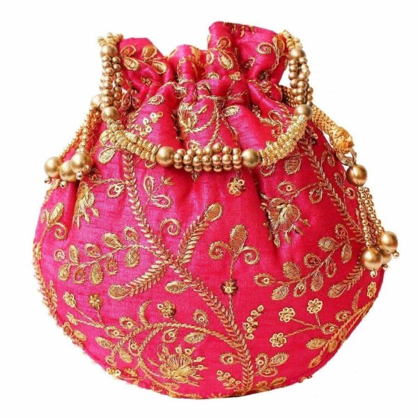 Ethnic Clutch Silk Potli Batwa Pouch Bag with Metal Bead work Gift Supply