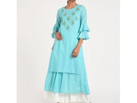 Cheera Women s Anarkali Double Layered Kurta With Contrast Embroidery And Side Dori Tasal (CH020K) Online