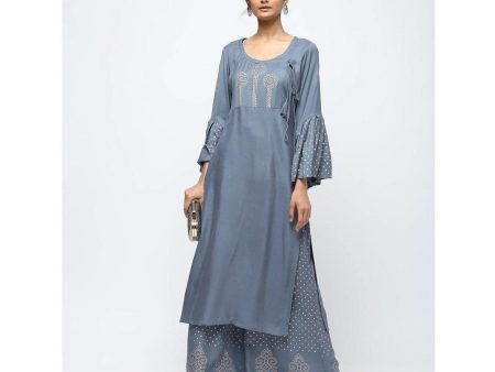 Cheera Flair Kurta With Bell Sleeve Design And Straight Polkadoit Print Plazo Sale