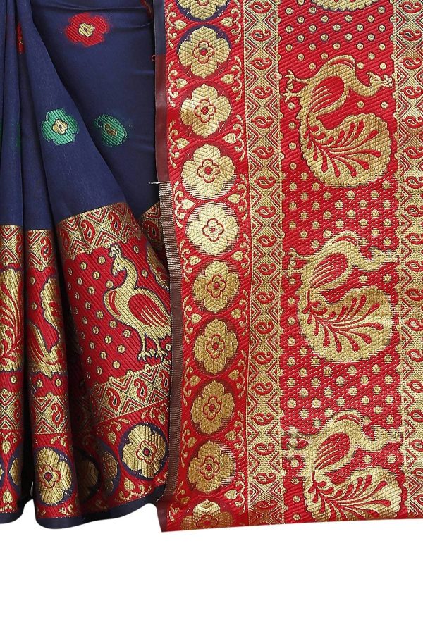 Vamika Banarasi Cotton Silk Navy Blue Weaving Saree For Cheap