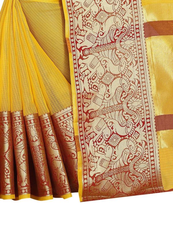 Vamika Banarasi Jaquard Yellow Weaving Saree For Discount