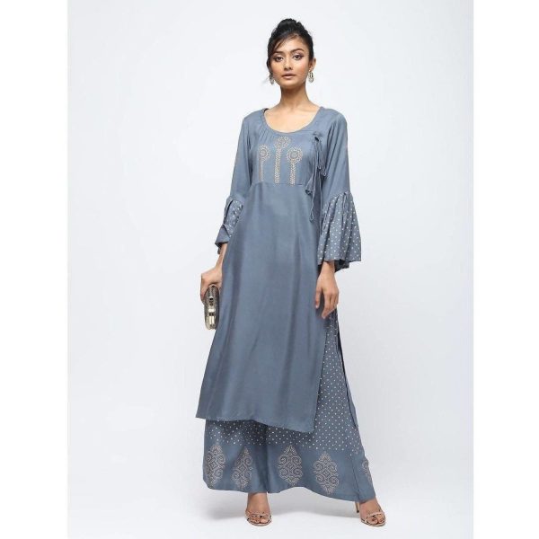 Cheera Flair Kurta With Bell Sleeve Design And Straight Polkadoit Print Plazo Sale