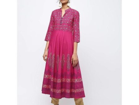 Cheera Flair Anarkali With Colorful Print Pink Colour Kurta Cheap