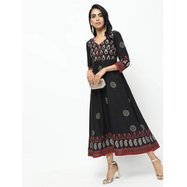 Cheera Front Contrast Beautiful Block Print Anarkali Kurta on Sale