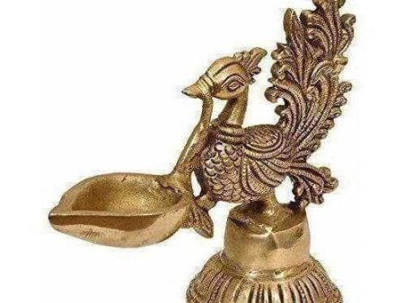 Bird Design Brass Diya Deepak Oil Lamp in Glossy Black Antique Finished Puja Item Online