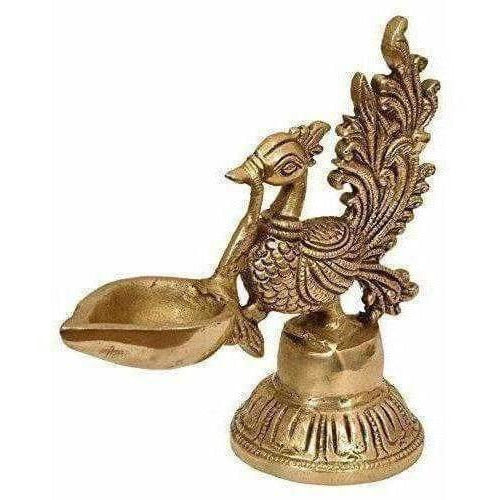 Bird Design Brass Diya Deepak Oil Lamp in Glossy Black Antique Finished Puja Item Online