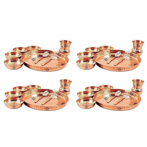 Traditional Design Copper Thali Multi cuisine Dinnerware Set, 8 Pieces Fashion