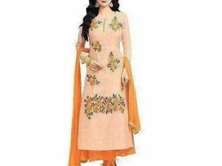 Chanderi Silk Unstitched Peach Color Dress Material Online