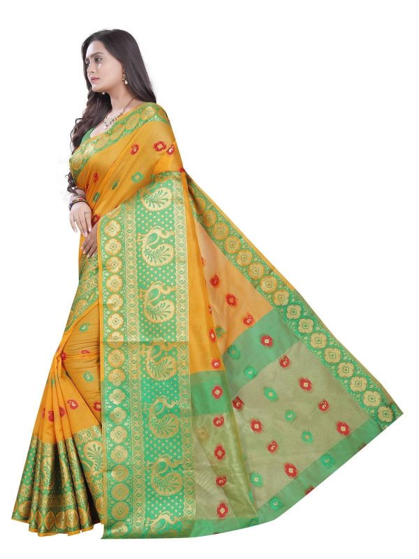 Vamika Banarasi Cotton Silk Yellow Weaving Saree Sale