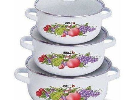 Decorative Enamel Casserole with Glass Lids - Set of 3 Online now